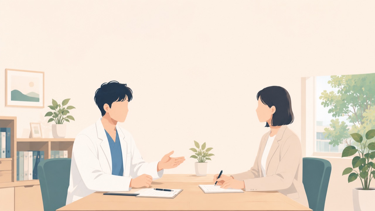 転職エージェントと年収条件を話し合う医師のイラスト