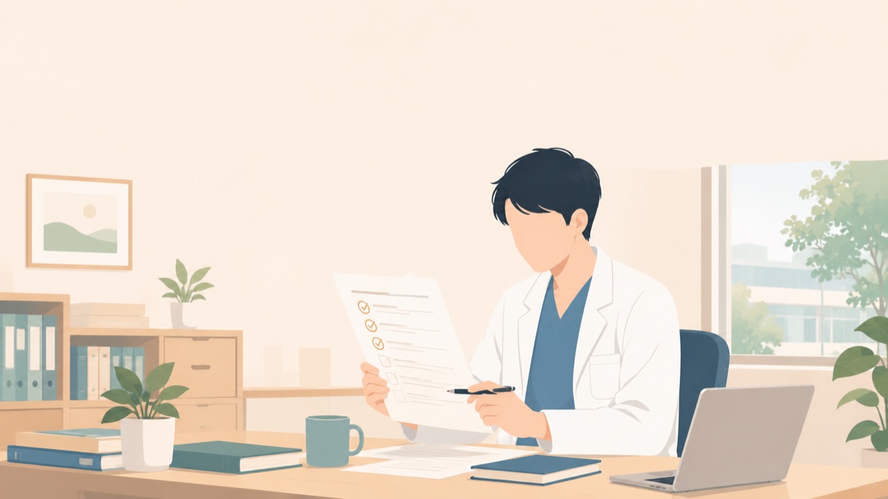 転職の準備を机で進める医師のイラスト