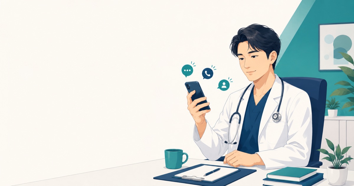 医師転職エージェントからの連絡に悩む医師のイラスト