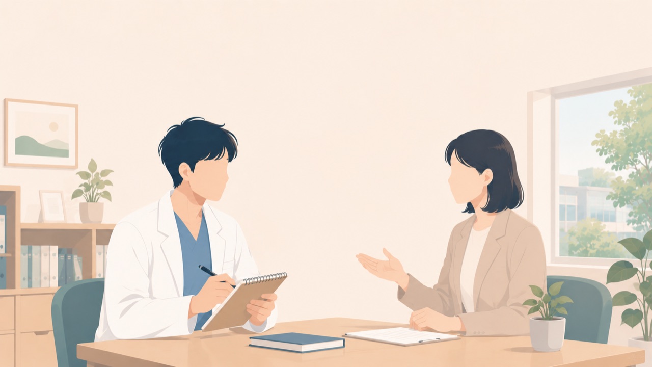 転職の面談に向けてメモを取り準備する医師のイラスト